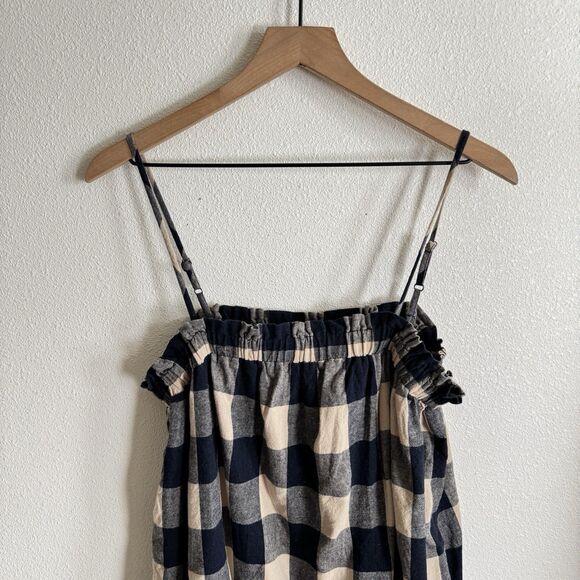 Grade & Gather Dress Womens Small Navy Buffalo Check Linen Beachy Boho Coastal - Picture 9 of 15